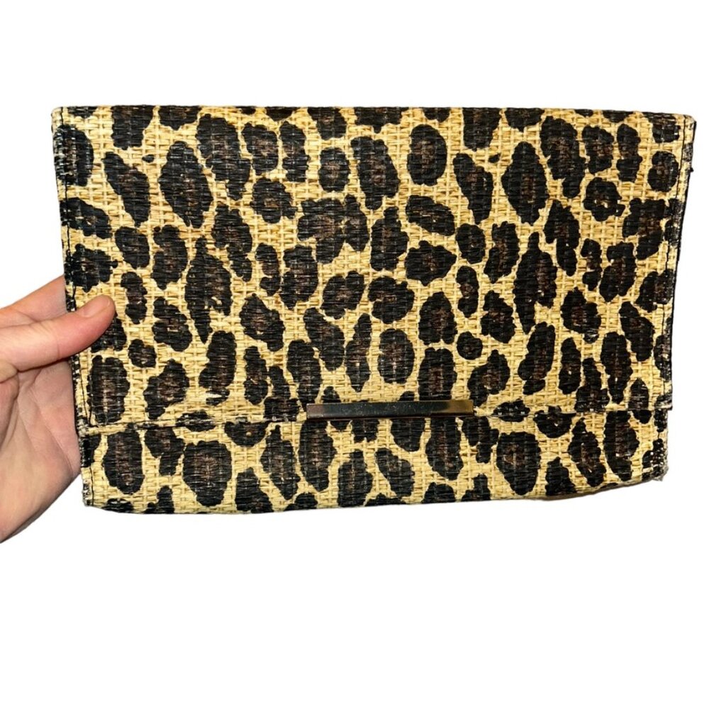 H&M leopard print straw envelope clutch bag SPRING SUMMER INFLUENCER 7.5…